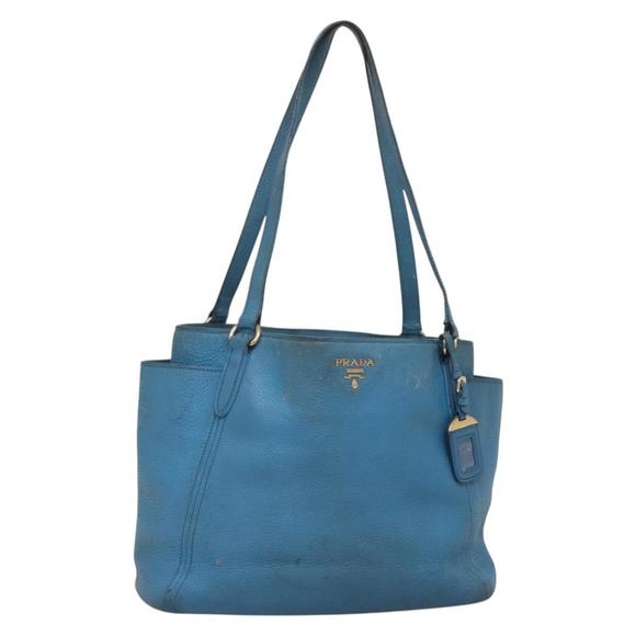 PRADA Tote Bag Leather Blue Gold Auth yk18608 - Picture 1 of 16